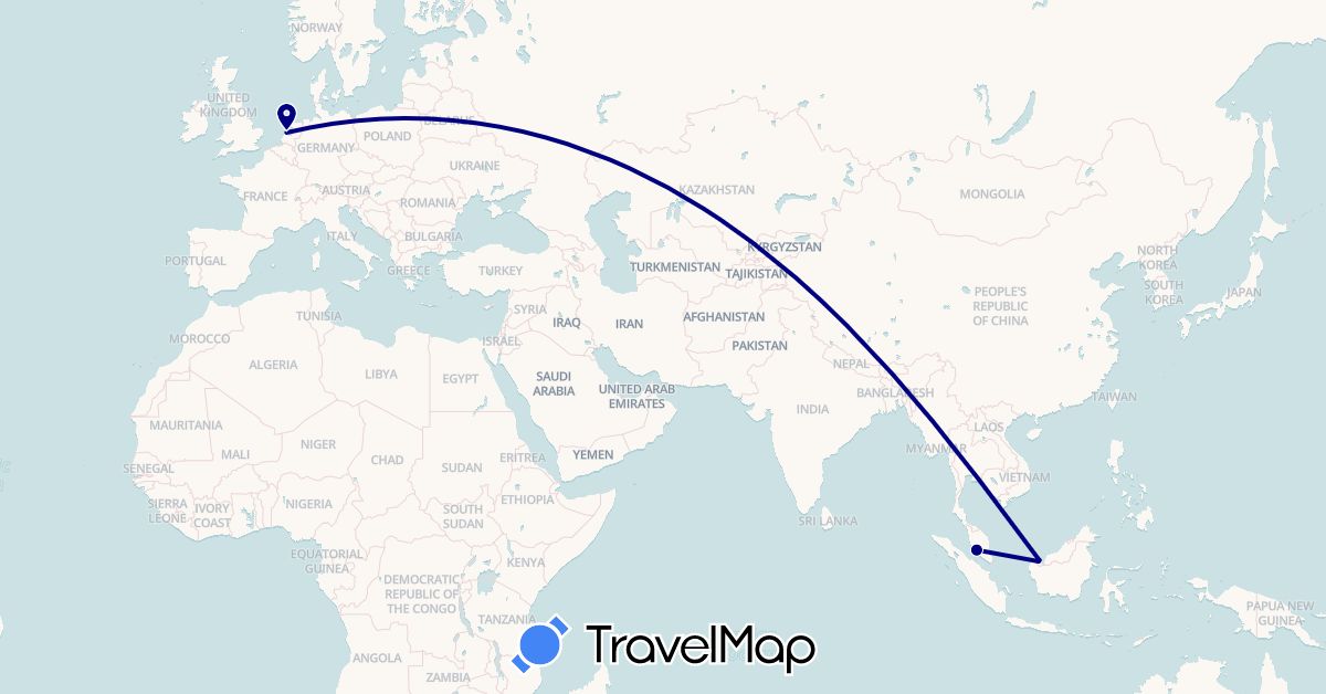 TravelMap itinerary: driving in Malaysia, Netherlands (Asia, Europe)